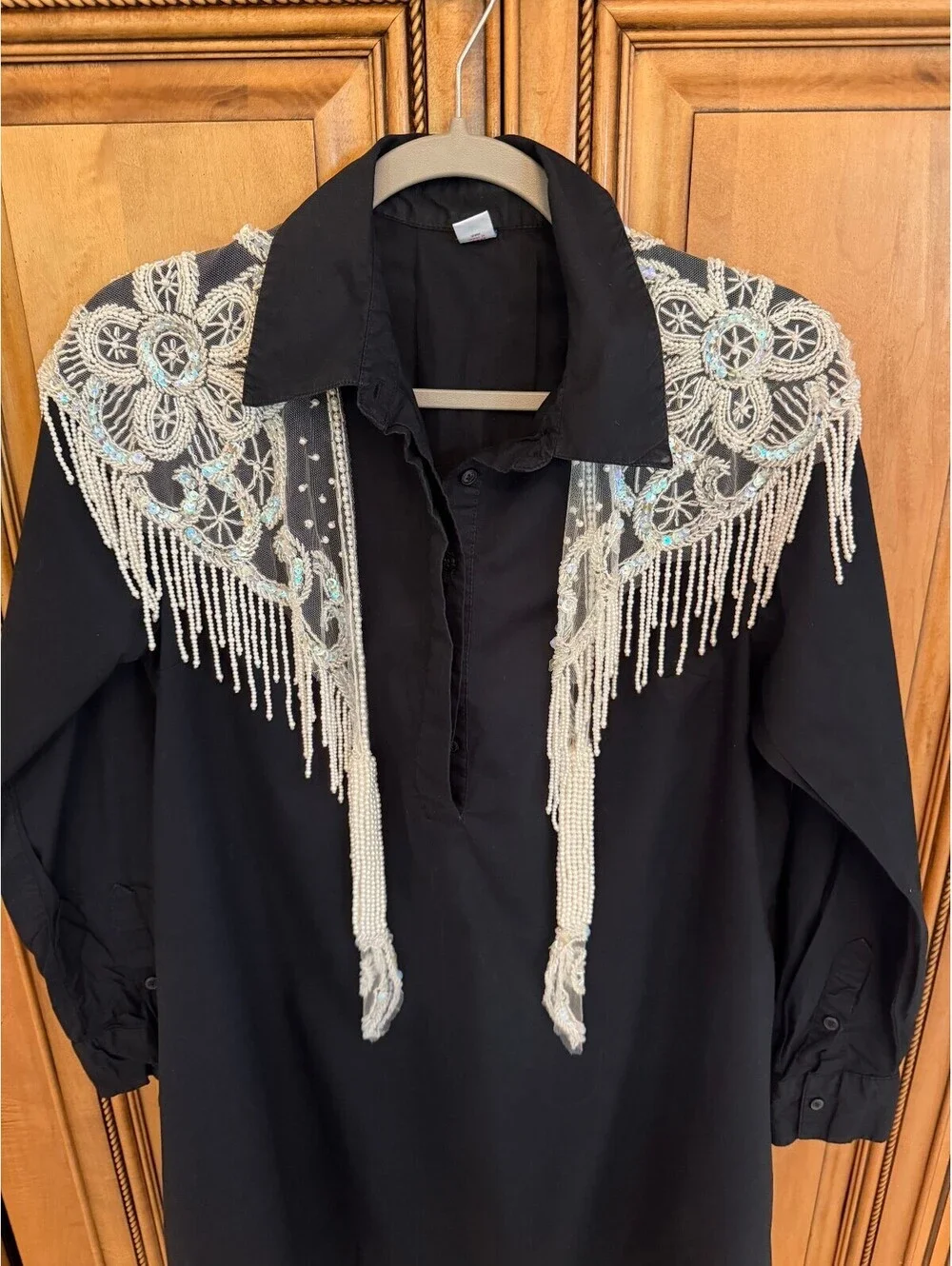 Vintage Beaded Lace Collar Scarf White Pearl Fringe Floral Sequin One Size